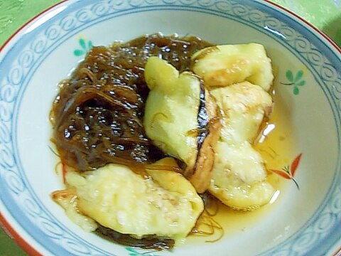 焼きナスともずくの酢じょうゆかけ